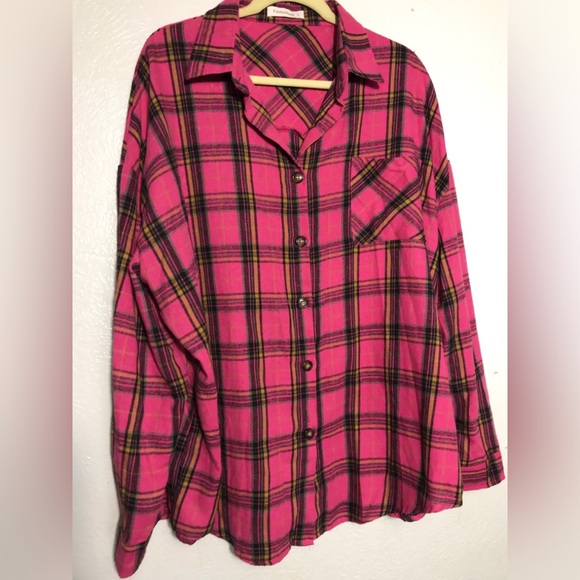 Fantaslook Fuchsia Plaid Button Down Shirt 3X - Picture 1 of 7